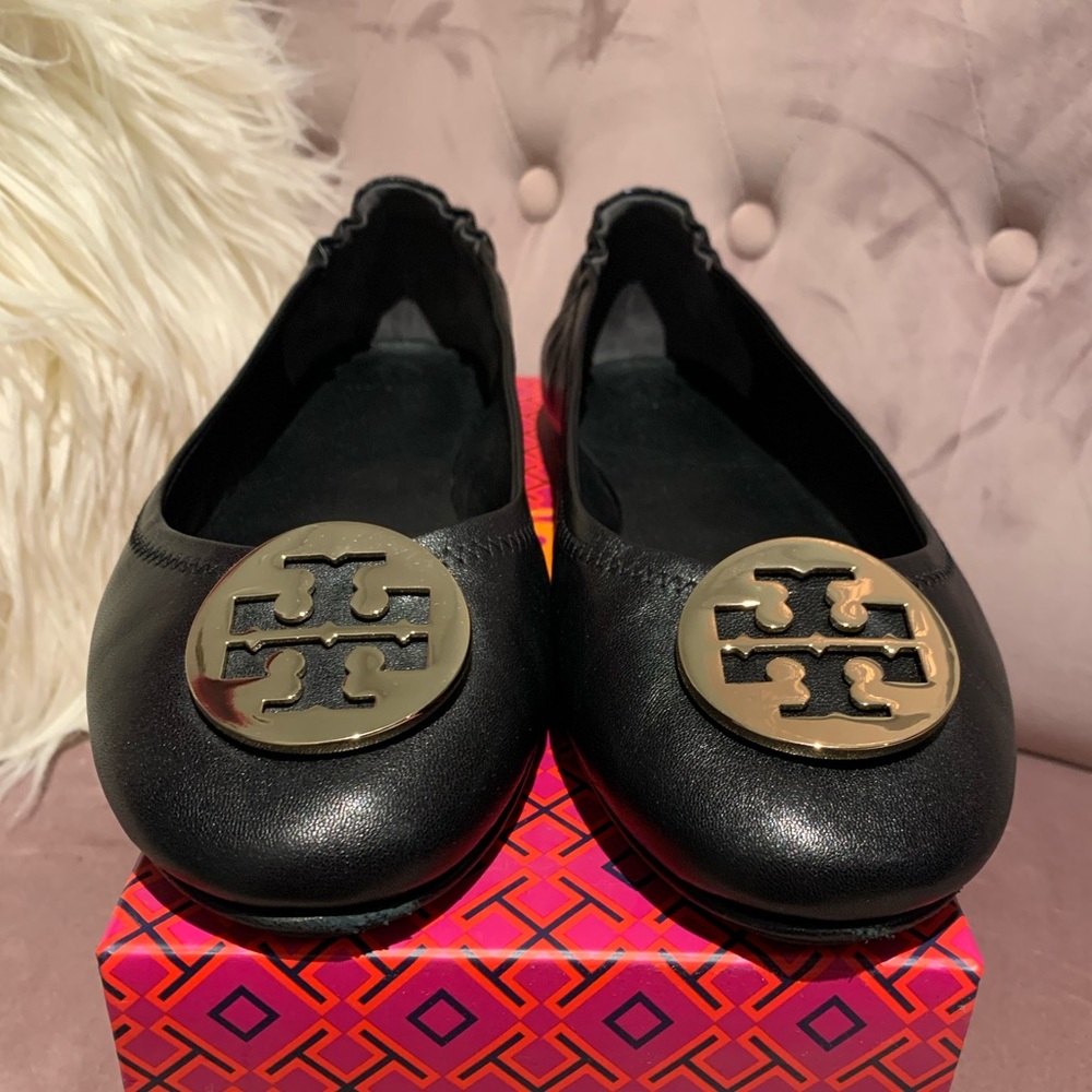 Tory Burch Minnie Travel Flat Black Gold 13 Nappa